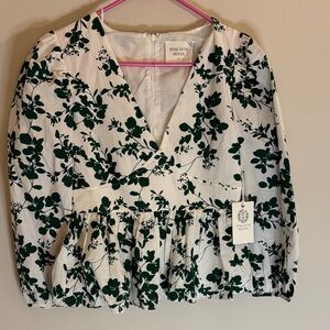 Tuckernuck White and Green Floral Blouse
